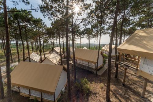 a group of camping tents in the trees at Ohai Nazaré Outdoor Resort in Nazaré