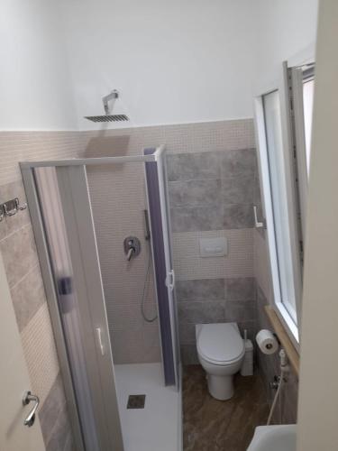 a small bathroom with a toilet and a shower at Il Faro in Scalea