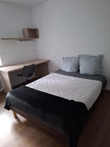 - une chambre avec un lit, un bureau et une chaise dans l'établissement Panoramic Campus, à Font-Romeu-Odeillo-Via
