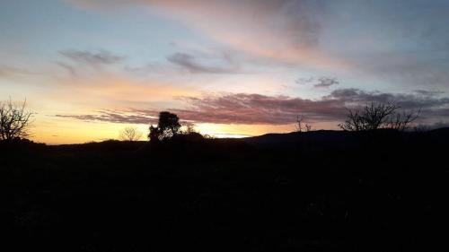 a sunset in a field with trees in the foreground at Villa Mia in Seneghe