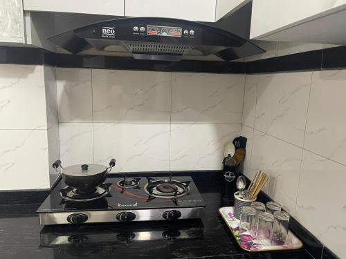 a kitchen stove with a pot on top of it at Bipana's Homestay & Apartment in Kathmandu