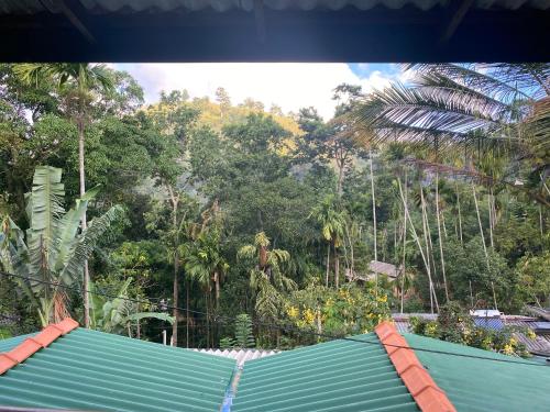 a view of a forest of trees with a green roof at Cozy Homestay Waterfall Road Ella in Ella