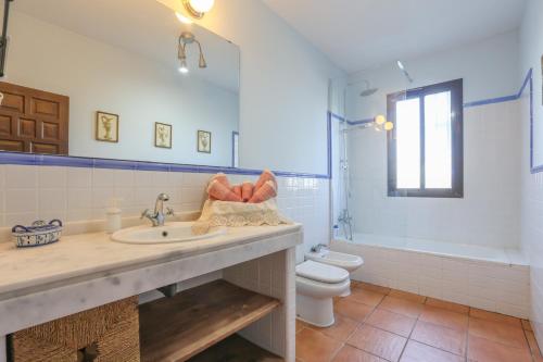 une salle de bain avec un lavabo et des toilettes dans l'établissement MARUXOS Villa rural de vacaciones, à Arroyo de la Plata