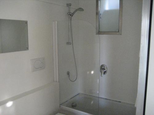 una ducha con puerta de cristal en un baño en B&B Villa Panicucci, en Livorno