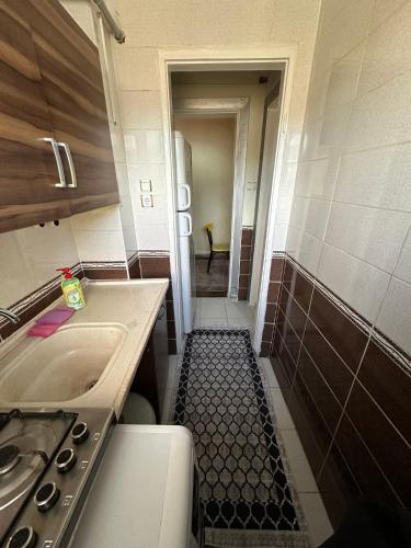 a small kitchen with a sink and a counter top at Apart La Mia in Istanbul