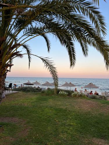 a view of the beach with umbrellas and the ocean at Royal Sun in Iskele