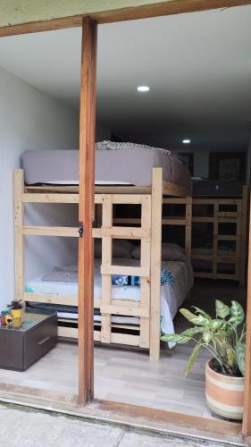 a wooden bunk bed in a room at Finca Turística Vía Filandia- Alcalá in Alcalá