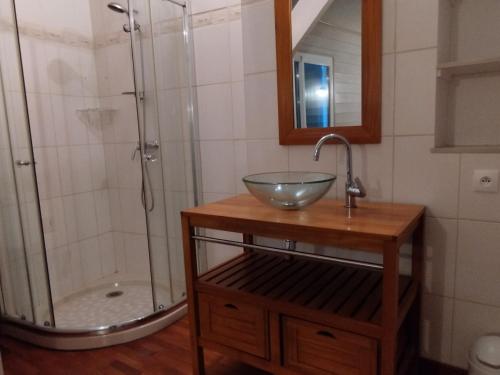 a bathroom with a bowl sink and a shower at Maison familiale 10 pers avec jardin et parking à Saint-Georges d'Oléron - FR-1-778-31 in Saint-Georges-dʼOléron