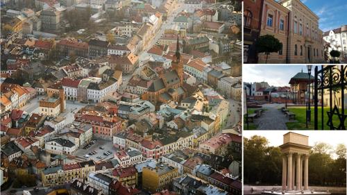 a collage of pictures of a city with buildings at Tarnów Velo Apartament - Dom in Tarnów