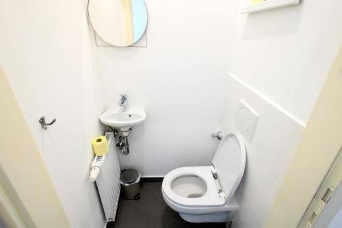 a small bathroom with a toilet and a sink at OrestaLiving - BrigittineurLände in Vienna