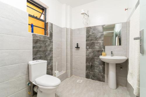 a bathroom with a toilet and a sink at Serene Homes in Ruiru