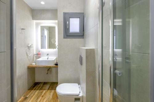 a bathroom with a toilet and a sink and a shower at Margaret of Naxos in Agios Prokopios