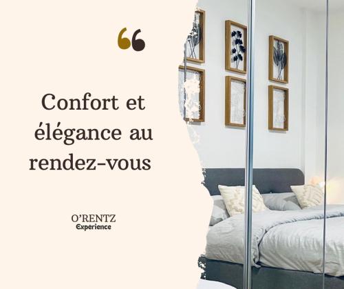 une chambre avec un miroir et un lit dans une pièce dans l'établissement Climatisé À 10 min de Paris et des Jeux Paralympiques 2024, à Aubervilliers