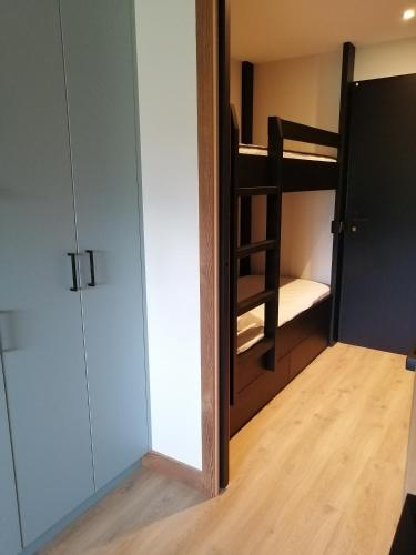 Cette chambre comprend des lits superposés et un placard. dans l'établissement LE 400 à BSM, à Bourg-Saint-Maurice