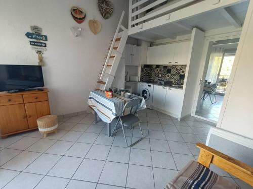 Televízia a/alebo spoločenská miestnosť v ubytovaní Appartement T2 Cabine, mezzanine Saint Pierre la mer 4oliv41