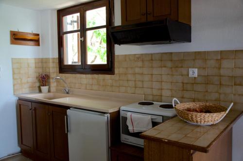 a kitchen with a sink and a stove at Villa Anna in Megali Ammos