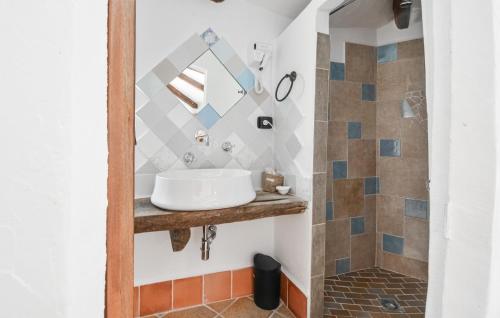 a bathroom with a sink and a shower at Nice Home In Orgosolo With Wifi in Orgosolo