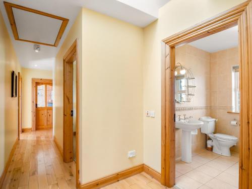 a bathroom with a toilet and a sink at Campbells Cottage in Roundstone