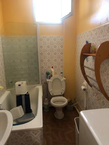 une petite salle de bain avec toilettes et lavabo dans l'établissement Studio vue montagne et soleil, à Amélie-les-Bains-Palalda