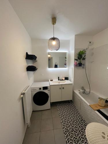 une salle de bain avec un lavabo et une baignoire dans l'établissement Détente , famille, Disney et Nature, à Vaires-sur-Marne