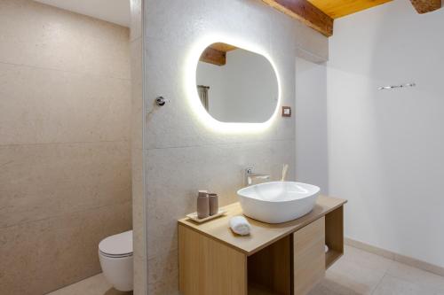 a bathroom with a sink and a mirror at Wellba Homestead Planina in Ajdovščina