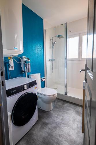 une salle de bain avec toilettes et douche en verre dans l'établissement Les suites du palais des expositions, à Perpignan