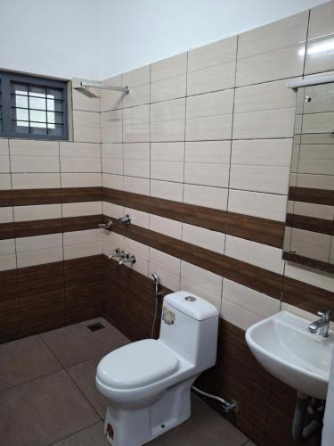 a bathroom with a toilet and a sink at Crystal Riverview Homestay in Kuttampuzha