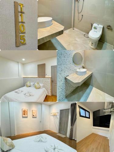 a collage of three pictures of a bathroom at Tata pool villa pattaya in Jomtien Beach