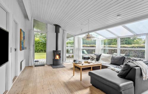 a living room with a couch and a fireplace at Beautiful Home In Tranekær With Wifi in Tranekær