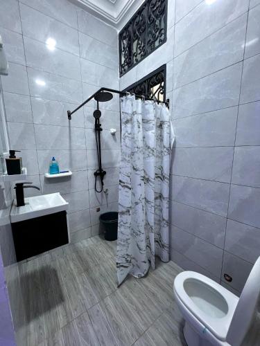a bathroom with a toilet and a sink at Résidence Léon Mackenzie in Cocotomey