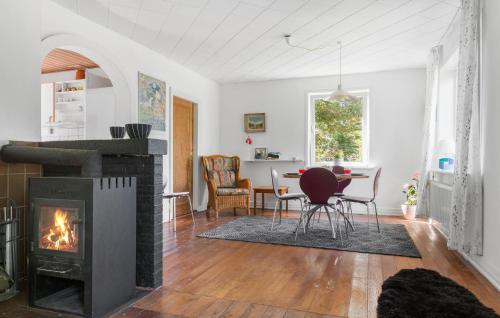 ein Wohnzimmer mit einem Kamin, einem Tisch und Stühlen in der Unterkunft Nice Home In Skagen With Wifi in Skagen