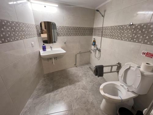 a bathroom with a toilet and a sink at AZOGIRE Resort in Azoyirés