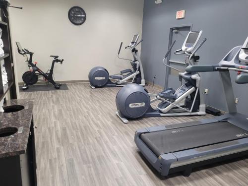 a gym with several exercise bikes in a room at DoubleTree by Hilton Springfield in Springfield