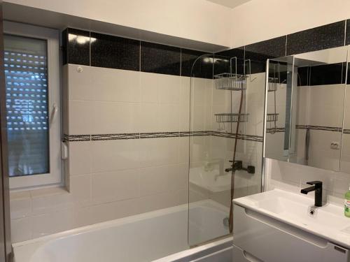 a bathroom with a tub and a sink and a shower at Apartament de lux cu 3 camere in Bacău