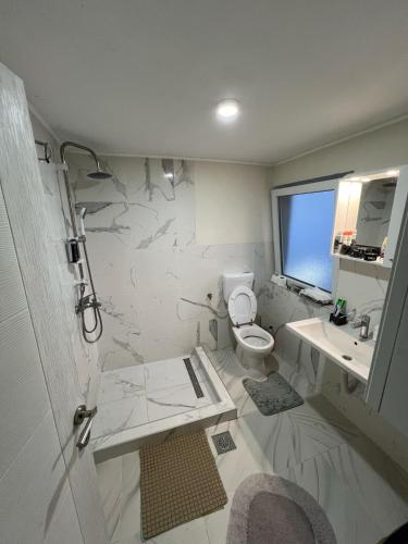 a bathroom with a toilet and a sink at Make Apartments in Sarajevo