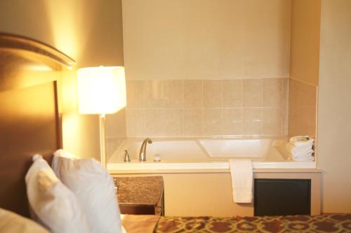 pokój hotelowy z wanną i łóżkiem w obiekcie Harbor Inn & Suites w mieście Anaheim