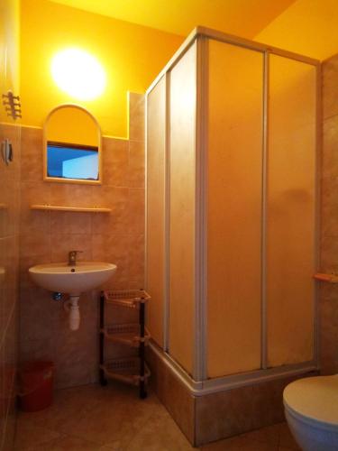 a bathroom with a shower and a sink at Dom Gościnny Grażyna in Pobierowo