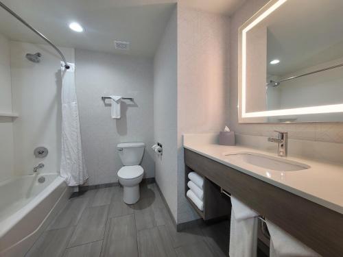 a bathroom with a sink and a toilet and a mirror at Holiday Inn Express San Diego South - Chula Vista by IHG in Chula Vista