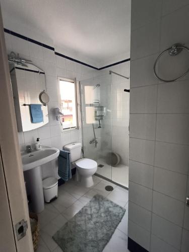 a bathroom with a shower and a toilet and a sink at Castillo Mar - 82 in Caleta De Fuste