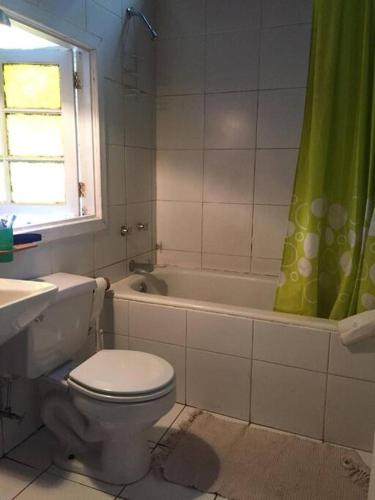 a bathroom with a toilet and a sink and a tub at House on Calafquen lake in Panguipulli