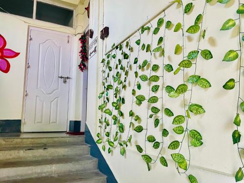 a bunch of leaves on a wall next to a door at Namaskar Lodge and Homestay in Guwahati