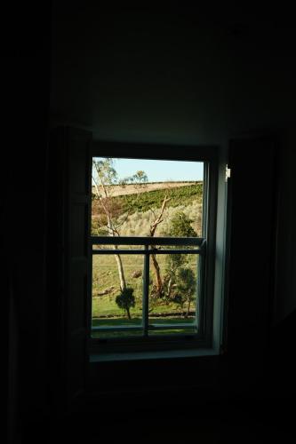 a window in a room with a view of a field at Gabriëlskloof Farm House in Botrivier