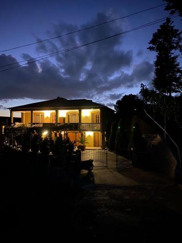 a house lit up at night with lights on at Giorgi's Guesthouse in K'obulet'i