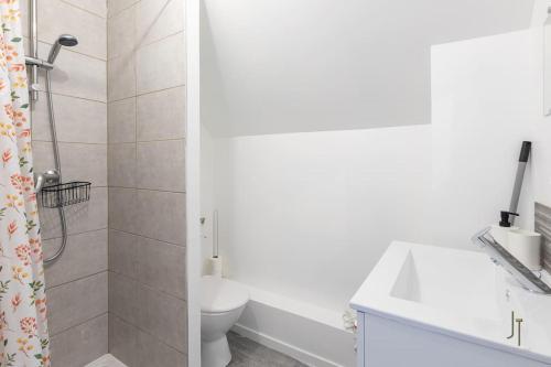 une salle de bain avec une douche, des toilettes et un lavabo dans l'établissement Confortable studio tout confort, à Saint-Quentin
