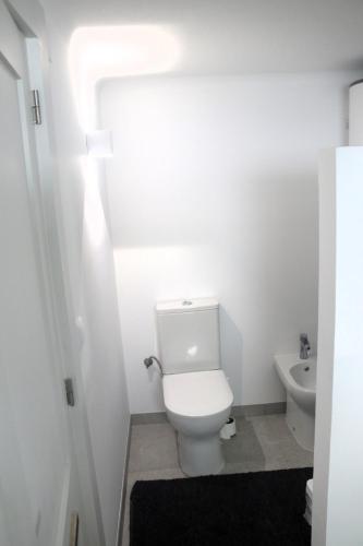 a bathroom with a toilet and a sink at Apartamento tranquilo e acolhedor in Ponta Delgada