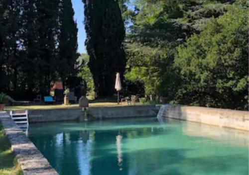 une grande piscine d'eau bleue dans un parc dans l'établissement La Féraude - Pays d'Aix en Provence, à Gardanne