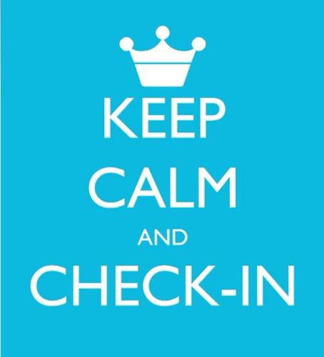 a blue sign that says keep calm and check in with a crown at SALON des Fleurs Linz-Landstrasse in Linz