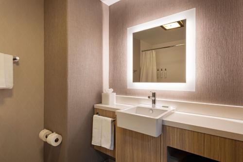 a bathroom with a sink and a mirror at SpringHill Suites by Marriott Turlock in Turlock