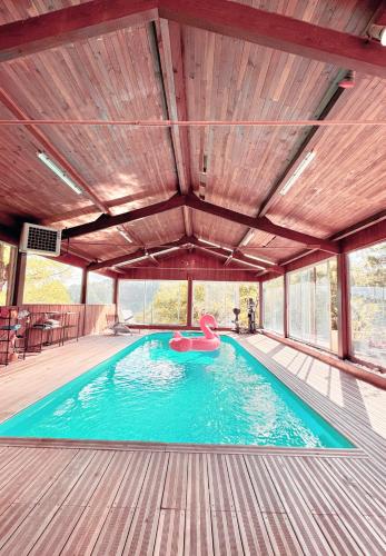 - une piscine avec deux gonflables dans une maison dans l'établissement La Villa Más, à Beaune