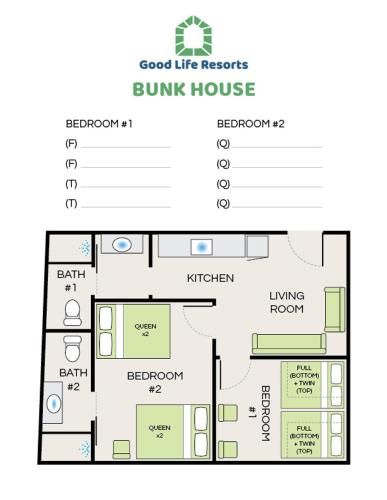 a floor plan of a burn house at Good Life Resorts in San Diego